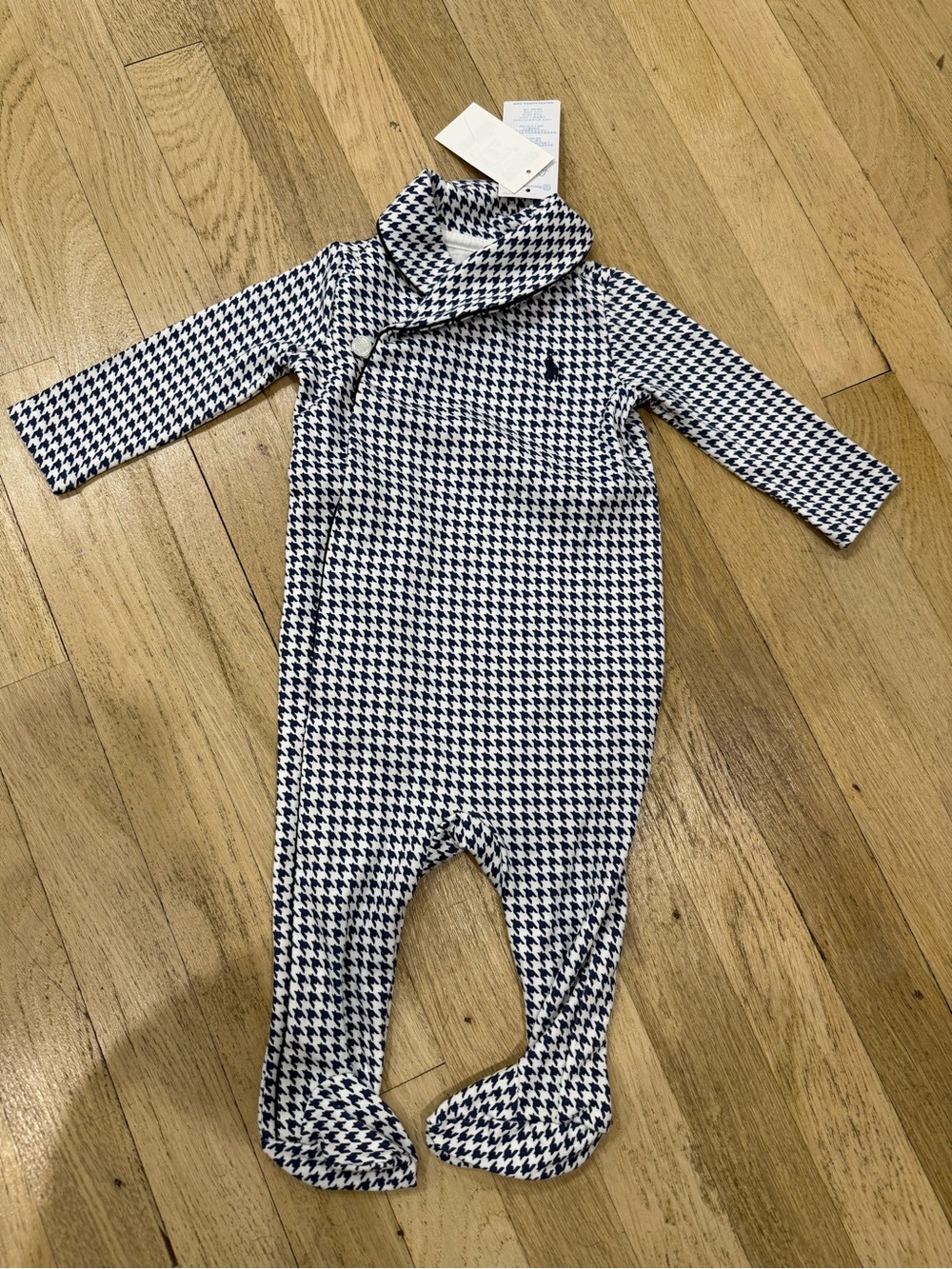 Ralph Lauren Navy & White Houndstooth Footed One-Piece